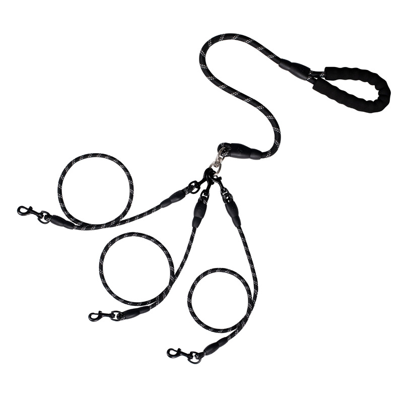 Pet Supplies Reflective Nylon Dog Chain One-to-Two-Three Dog Traction Rope Anti-winding Multi-head Detachable Dog Rope