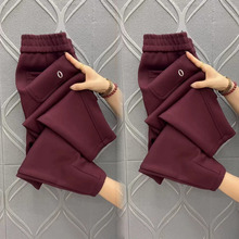 加绒加厚小个子卫裤女高腰显瘦冬季保暖小脚裤宽松百搭哈伦八分裤