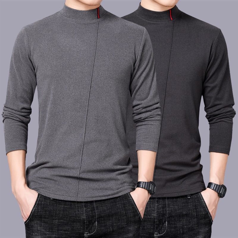 De-Velvet Half-High Collar Base Shirt Men's Korean Style Fashionable Inner Long-Sleeved T-Shirt Fashionable Stretch Thermal Underwear Top