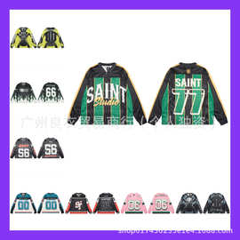 批发Saint Michael CHO 复古足球衣77数字网眼运动长袖男篮球服