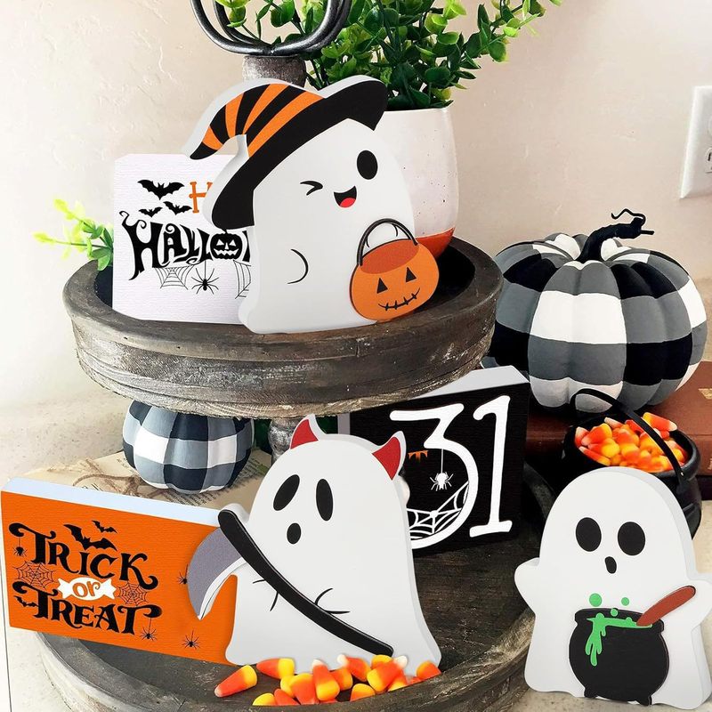 クロスボーダー新製品ハロウィンかわいいゴーストオーナメントハロウィンレイヤードトレイデコレーショングースト4ピースデスクトップセット|undefined