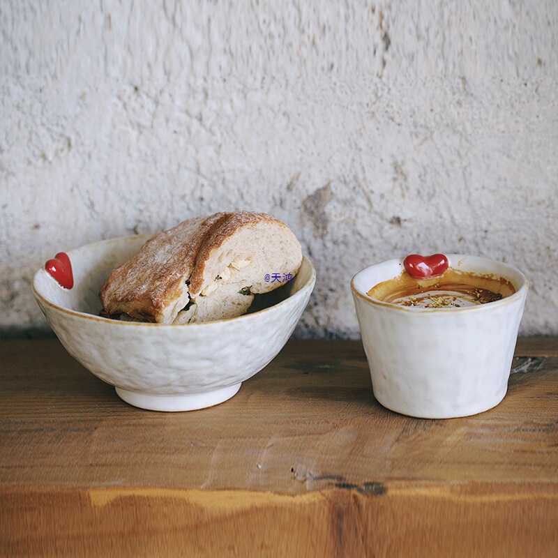 Zeten's Tall 6inch Bowl Relief Cute Kiln-Glazed Stoneware Personalized Cute Couple Tableware Practical Gift