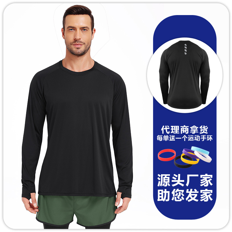 Primavera y otoño de nuevo tipo de manga larga con agujero de pulgar chaqueta de protección solar hombre de color para correr maratón ropa de entrenamiento físico