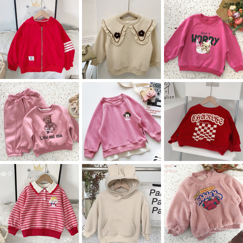 Comprehensive Spring, Summer, Autumn, and Winter Men and Women Children's Thermal Hooded Crew Neck Sweatshirts, Versatile Cartoon Cute Wholesale