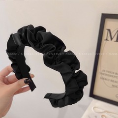 Black Pleated Style Headband for Women, 2024 New Arrival High-End Wide Edge High Crown Headband, Face-Framing and Hair Compressing Hairstyle Accessory for Summer