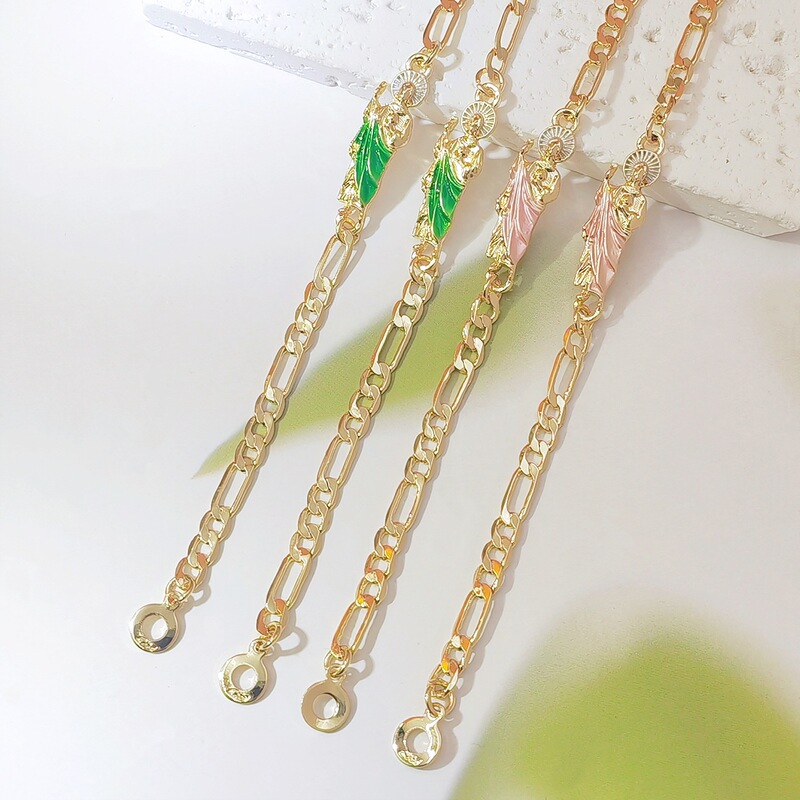 European and American Retro Bracelets 18K Gold Figaro Chain Green Enamel Men's and Women's Jewelry Wholesale European and American Retro Bracelets 18K Gold Figaro Chain Green Enamel Men's and Women's Jewelry Wholesale