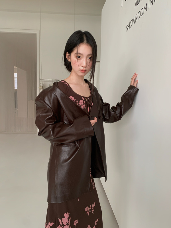 诠释美 NEWOPEN 25秋复古修身气质长袖内搭打底印花连衣裙女F6096|undefined