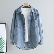 加绒牛仔衬衫女秋冬季新款复古百搭显瘦叠穿内搭长袖衬衣休闲外套