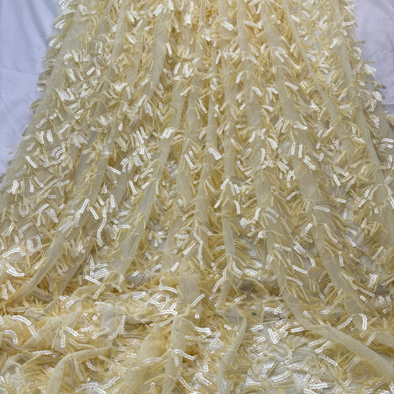 New Mesh S Curved Tassel Type 5mm Phantom Sequins Embroidered Cloth Latin Dance Dress dress Wedding Dress Fabric
