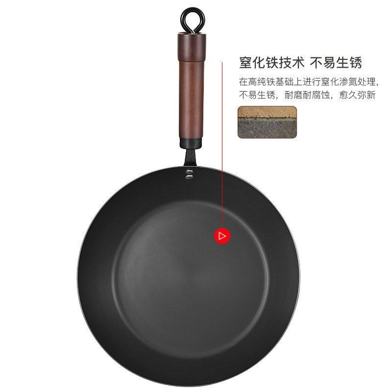 跨境批发煎锅单底加厚精铁锅中式氮化平底无油烟不粘无涂层深煎锅|undefined