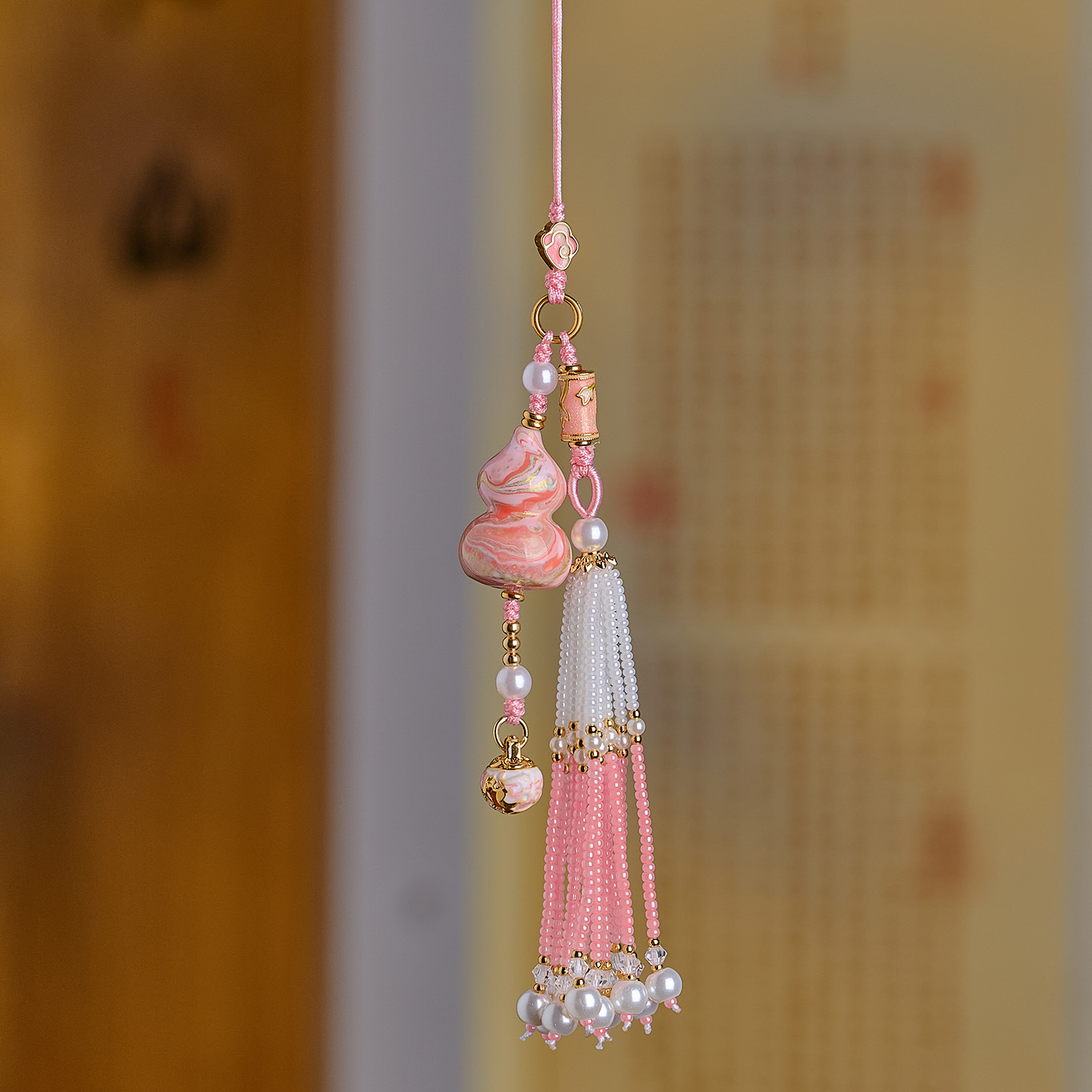 New Chinese-Style Lacquer Gourd Car Hanging Tassel Ornament Handmade Peace and Wealth Car Interior Decoration Ancient Style Bag Hanging