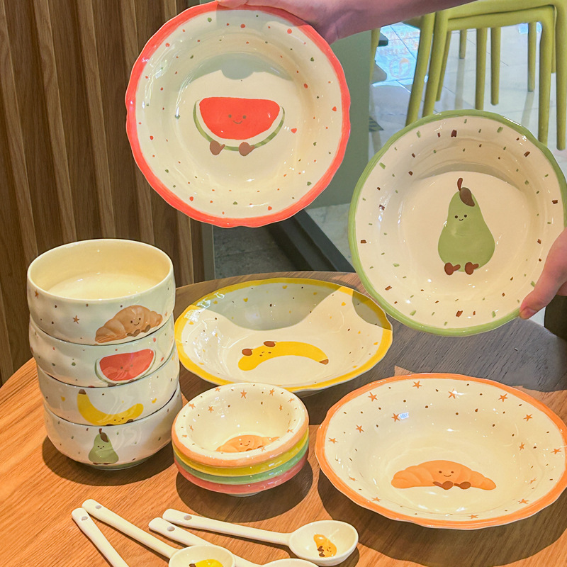 Ins-Style One-Person Dining Tableware Set 2025 New Model Children's Bowl and Plate Set High-Value Ceramic Bowl and Chopsticks