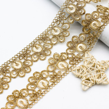 4cm 金色股线刺绣花边辅料批发 民族风服装汉服旗袍配饰条码织带