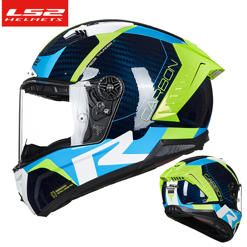 LS2 fibra de carbono casco de la motocicleta de los hombres y las mujeres de carreras de motos casco completo Four Seasons universal verano trueno Feng FF805