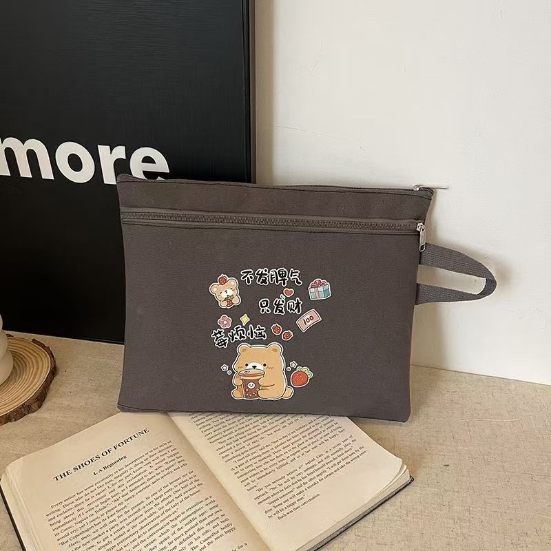 Bolsa de archivo portátil con cremallera de lona de gran capacidad A4, información de la bolsa de matrícula, bolsa para libros, multicapa y doble capa para estudiantes