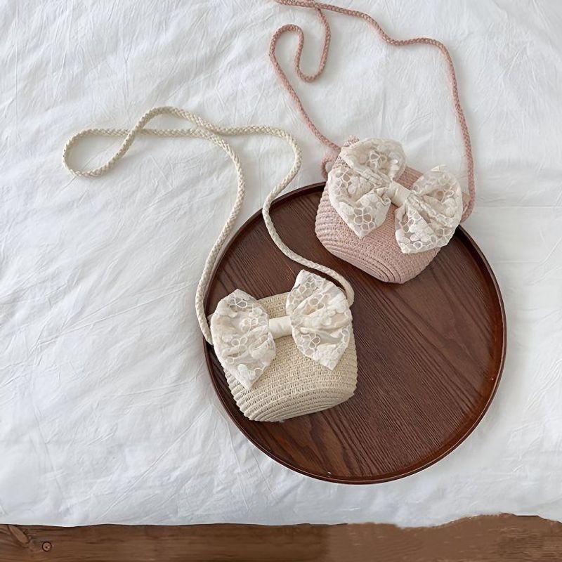 ins children's woven bag Korean version bow crossbody bag for girls and toddlers summer stylish coin purse