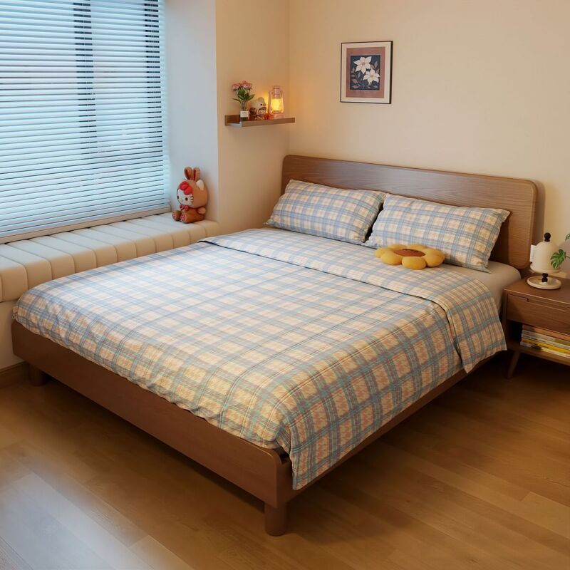 Japanese-Style Minimalist Walnut-Colored Solid Wood Bed, Low-Profile Floor-Standing Without Box Storage, Flat Double Bed for Small Master Bedroom Japanese-Style Minimalist Walnut-Colored Solid Wood Bed, Low-Profile Floor-Standing Without Box Storage, Flat Double Bed for Small Master Bedroom