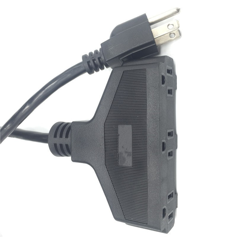 供应美标一拖三扫把插头延长线美式一拖三公母对插美规插头电源线