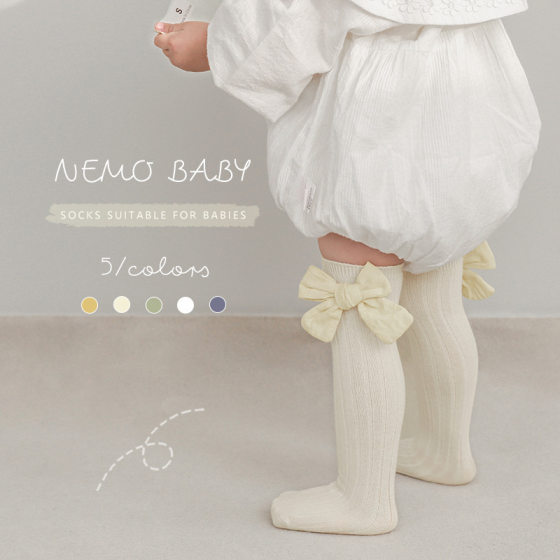 Girls' Socks 22 Spring and Summer New Korean Style Large Bow Children's Mid-length Socks Combed Cotton Baby's Cotton Socks Helpless Socks