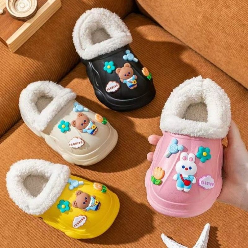 EVA儿童棉拖鞋男女童亲子款居家室内柔软保暖防滑加绒棉拖洞洞鞋