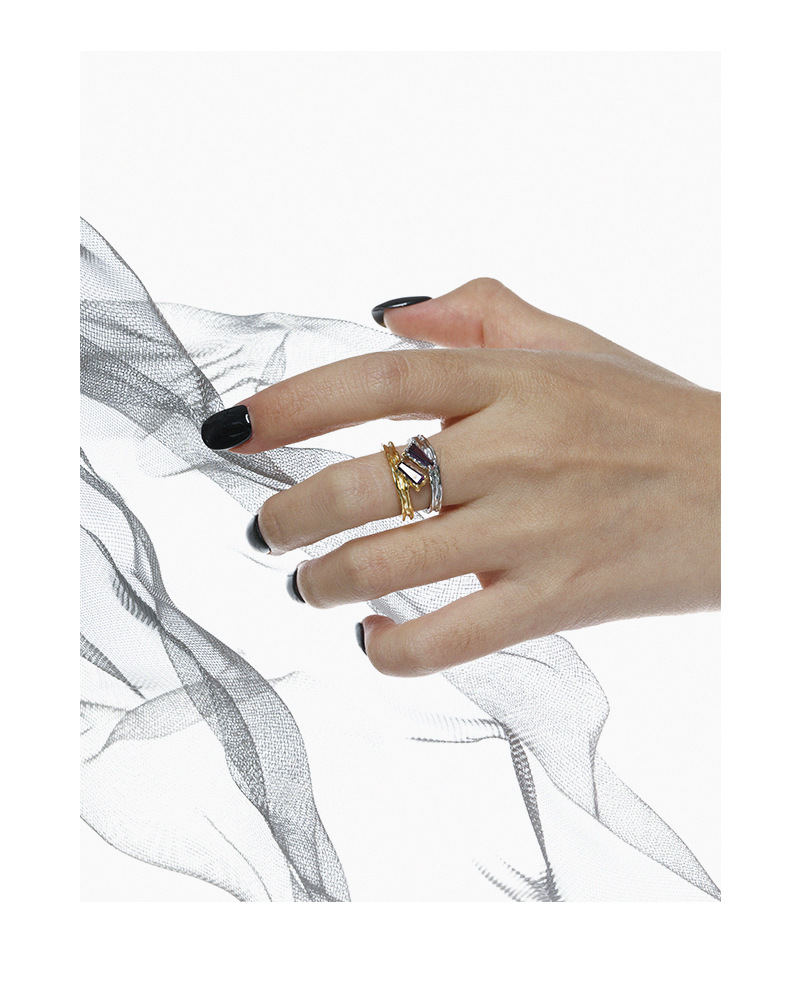 Fashion Irregular Micro-inlaid Zircon Texture S925 Sterling Silver Open Ring Female display picture 4