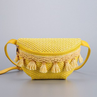 Cross-border High-grade Straw Woven Crossbody Bag 2025 New Women's Bag European and American Niche Tassel Woven Waist Bag