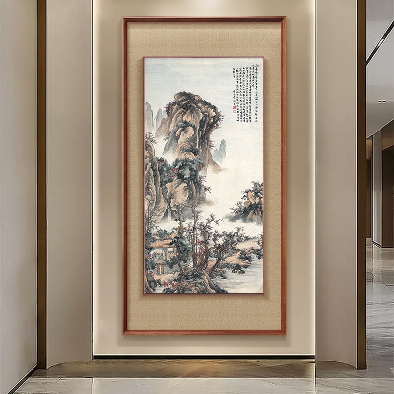 Entrance hall decorative painting, layered autumn mountain background wall, grand Chinese-style landscape painting, study room, mid-century style mural Entrance hall decorative painting, layered autumn mountain background wall, grand Chinese-style landscape painting, study room, mid-century style mural