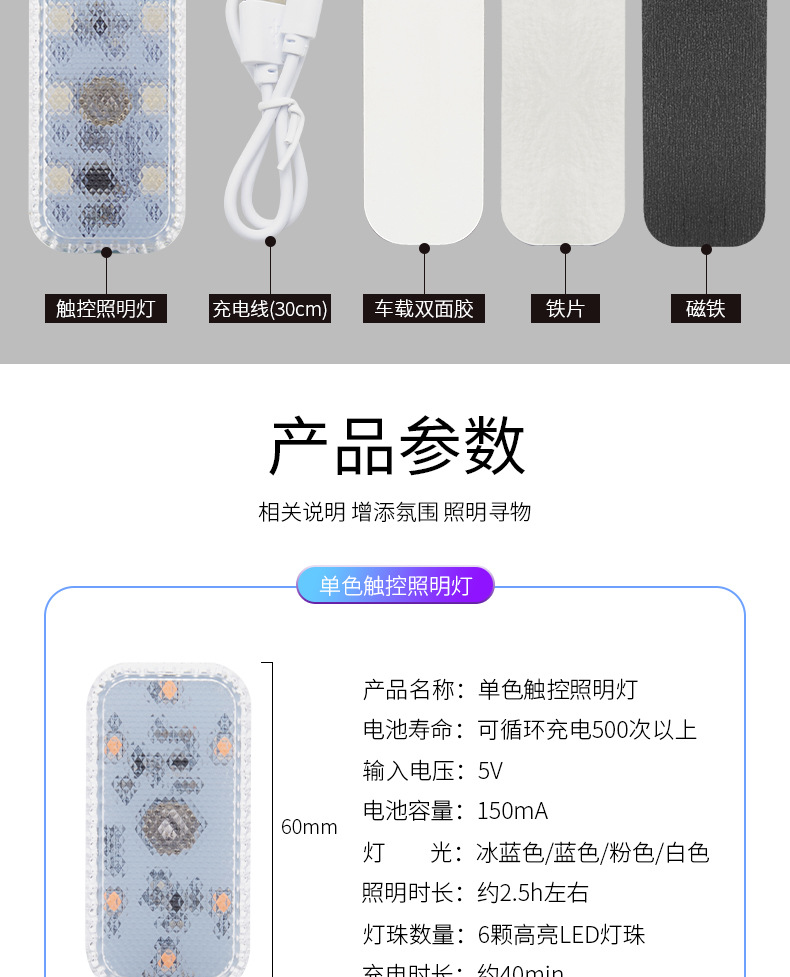Car lighting reading light led atmosphere light RV touch sensor usb charging car roof emergency light