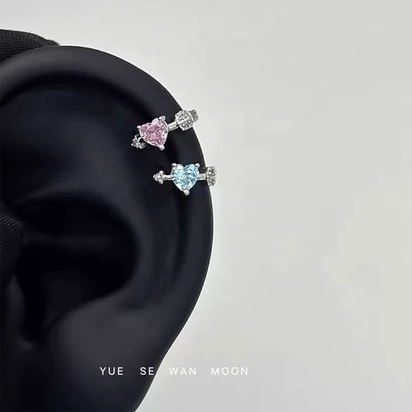 An Arrow through the Heart | Cute Sweet Girl Heart Zircon Earrings, Exquisite, Compact, Versatile and Simple Ear Bone Ring Earrings