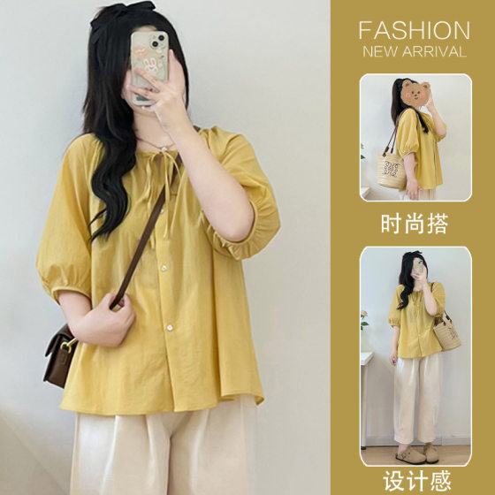 2025 New Summer Maternity suit Loose Puff Sleeve Shirt Top Fashion Casual Doll Shirt Two-piece Set