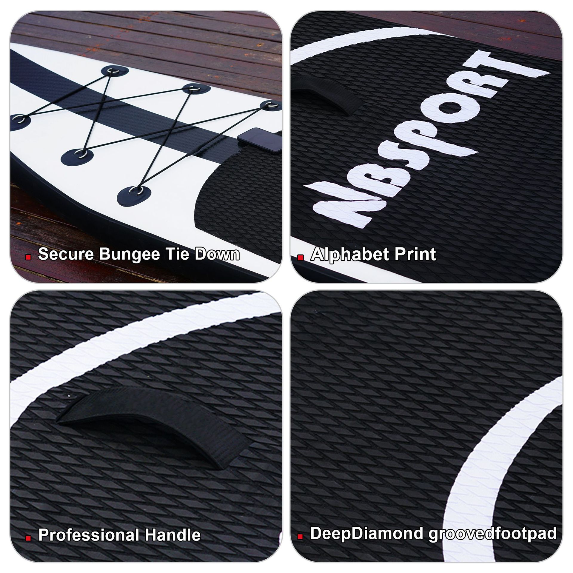 Tablero de esquí inflable blanco y negro Tablero de surf de pie para adultos Tablero de pulpa portátil plegable Tablero de esquí acuático marino profesional