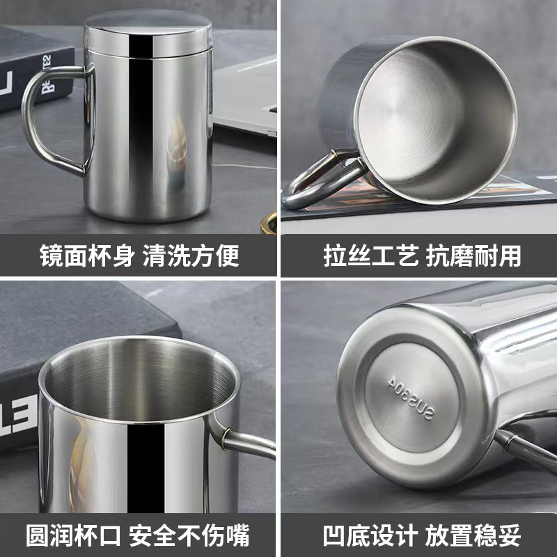 304 acero inoxidable de doble capa taza de agua aislante taza de boca de niños taza con tapa taza doméstica taza de comedor de jardín de infantes