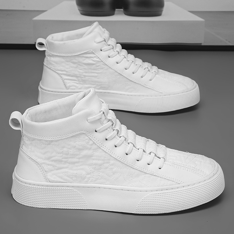Canvas Men's Shoes Autumn High-top All-match Casual Pure White Sneakers Youth Sports Thick Sole Mid-top White Trendy Shoes