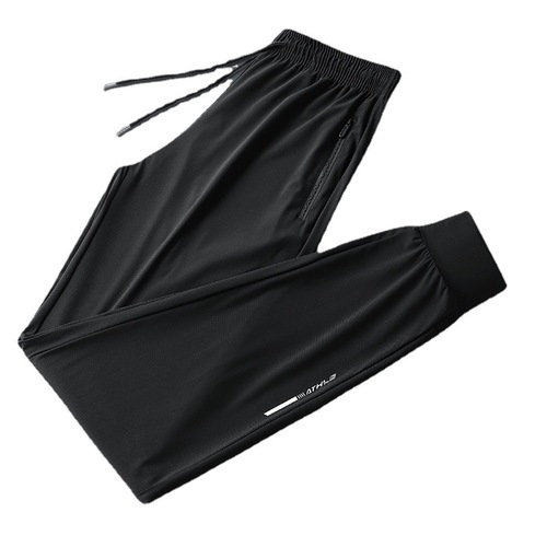 New Ice Silk Men's Sporty Casual Straight Leg Long Pants Stretch Mini Foot Pants Summer Quick-Drying Plus Size Korean Style Trendy