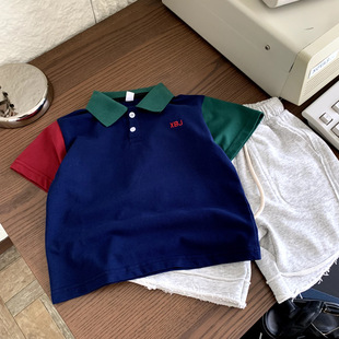 New Polo Shirt with Contrasting Color Lapel Embroider Knitted Short-Sleeved Breathable Knitwear