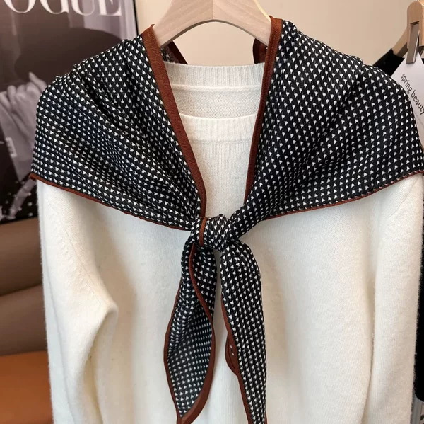 Houndstooth Silk Scarf, Triangular Scarf, Soft and Luxurious Feel, 70*160cm Large Triangular Scarf, High-End Fashion Shawl