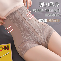 Sexy lace high waist tummy control pants for women ice silk thin style breathable and comfortable body shaping women's briefs silk crotch