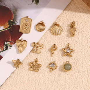 European and American diy niche temperament personalized creative jewelry accessories stainless steel plated 14K gold ocean shell smiley pendant