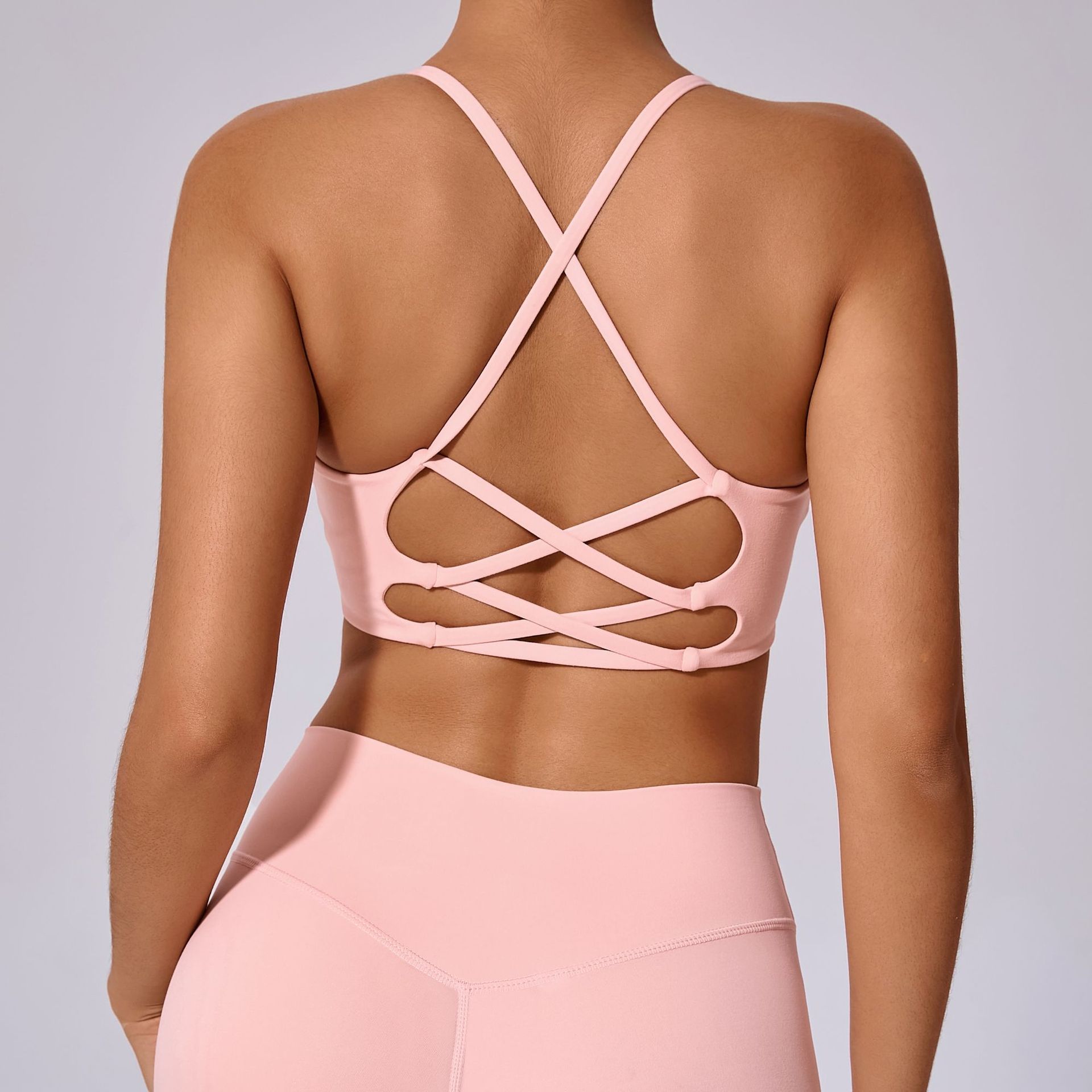 欧美交叉肩带防震裸感瑜伽文胸外穿跑步健身运动内衣美背瑜伽背心