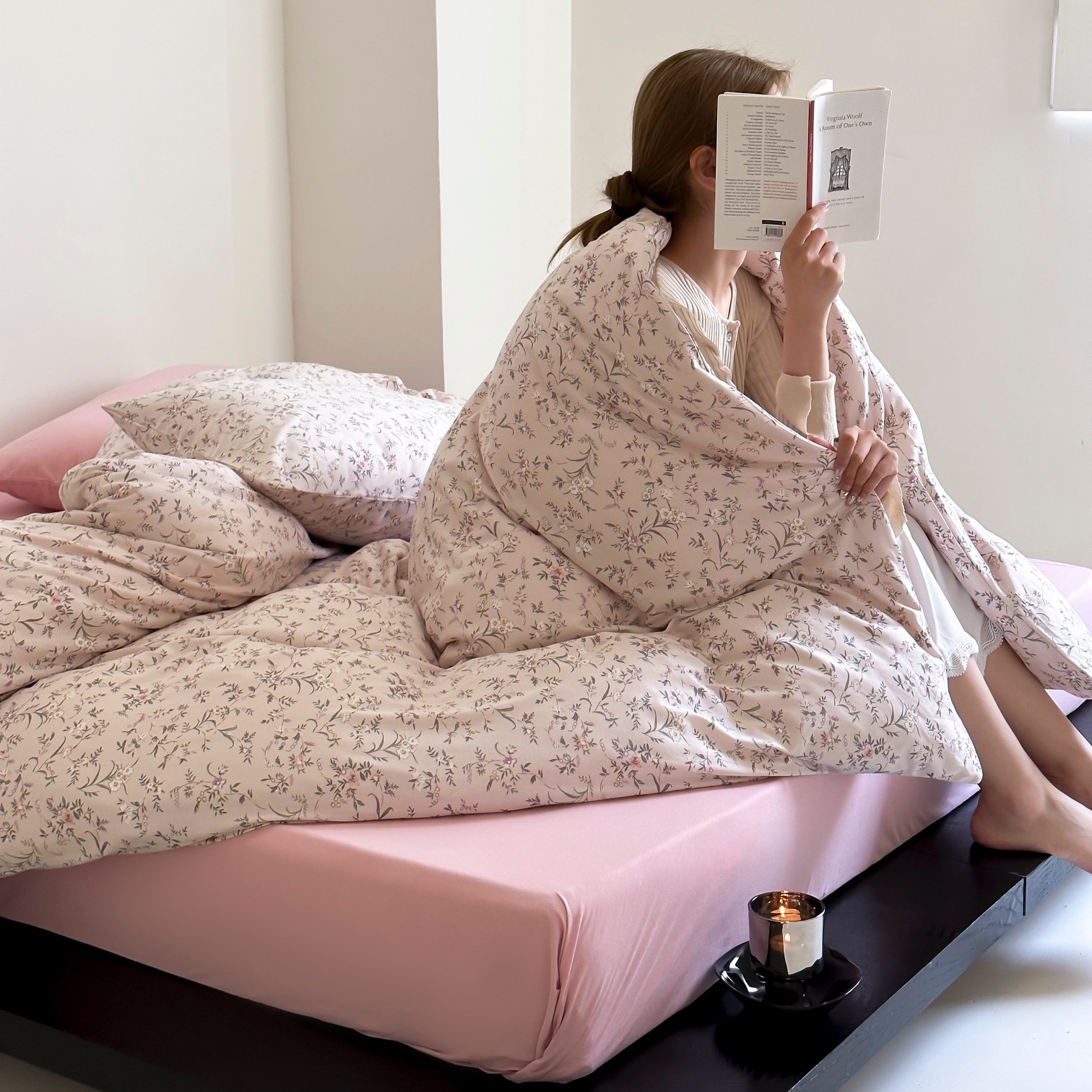 Ins Same Style Class A Maternal and Infant Grade Knitted Cotton Tianzhu Cotton Pure Cotton Four-Piece Set Korean Style Small Floral Bedclothes Bedding