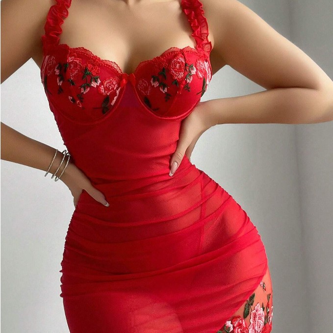 欧美跨境2025春季性感透视睡裙新款吊带一字肩修身包臀压花连衣裙