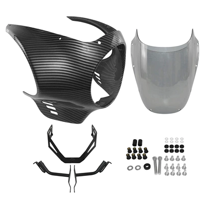 Motorcycle front windshield | Cover, Wind Deflector, Rear - carbon-color-headlight-shade-smoke-gray-windshield