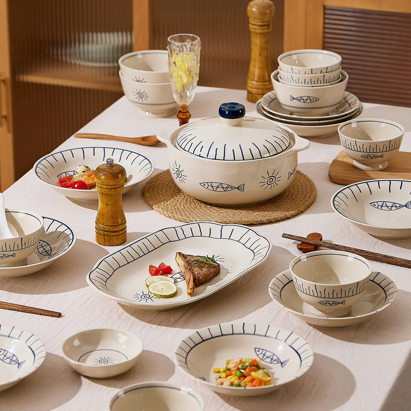日式釉下彩陶瓷碗盘套装家用餐具一人食高颜值餐具套装乔迁送礼|undefined