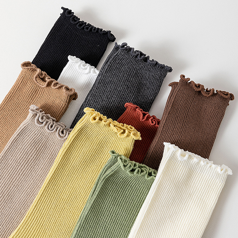 Neue Herbst- und Wintersocken mit Holzohrrand für Damen, Socken mit Holzohrrand in der Mitte, alle passen zu einfarbigen Einschlusssocken, hohe Schlauchsocken für Damen_voghion.com