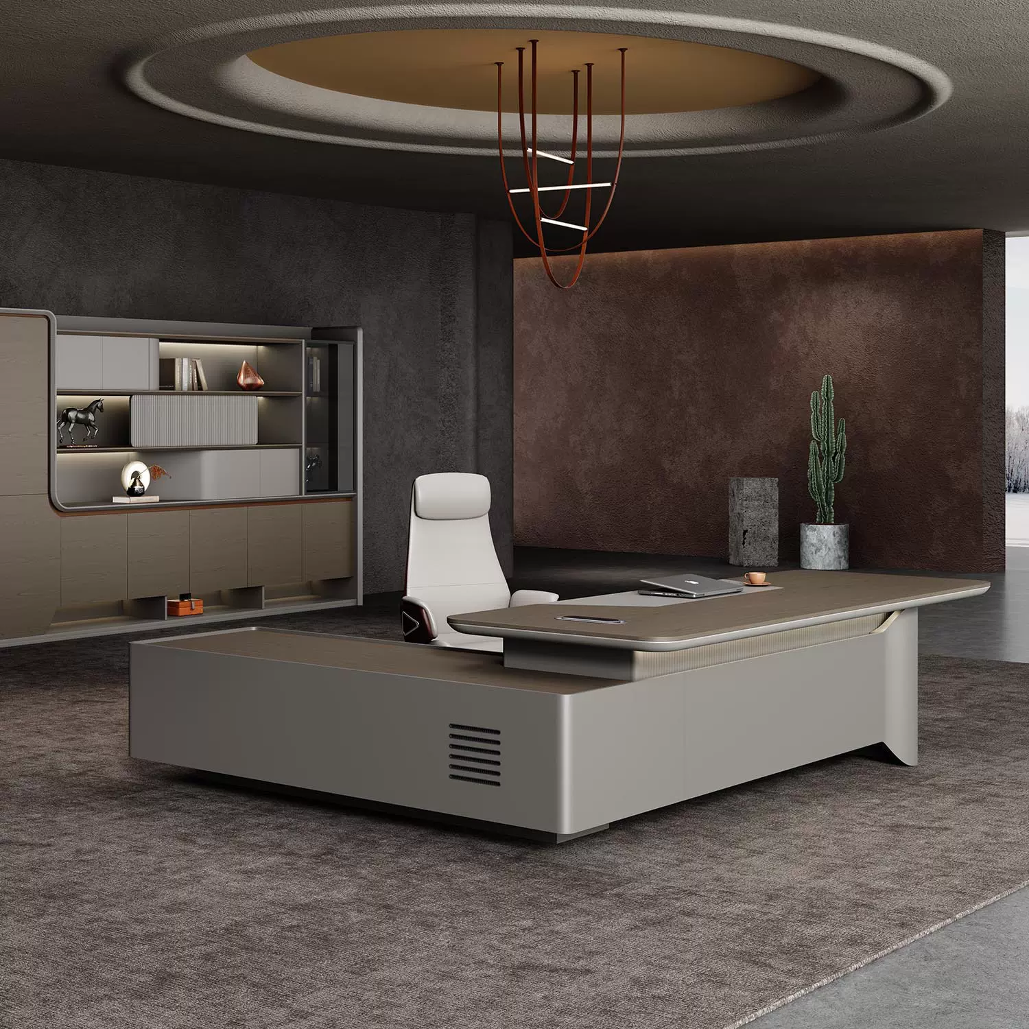 跨境电商办公桌老板桌轻奢高级感总裁烤漆大班台现代办公室桌出口