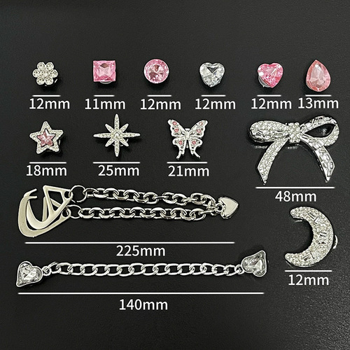 Cross-border Crocs Shoe Accessories Shoe Flower Moon Girl Heart Sparkling Diamond DIY Shoe Decoration Bow Detachable Chain Shoe Buckle