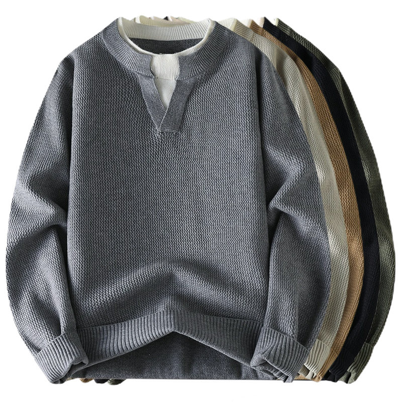 Explosiones transfronterizas de tamaño grande europeo falso dos piezas de camiseta de punto de cuello en V suéter hombre cuello redondo perezoso alta sensación de fábrica al por mayor