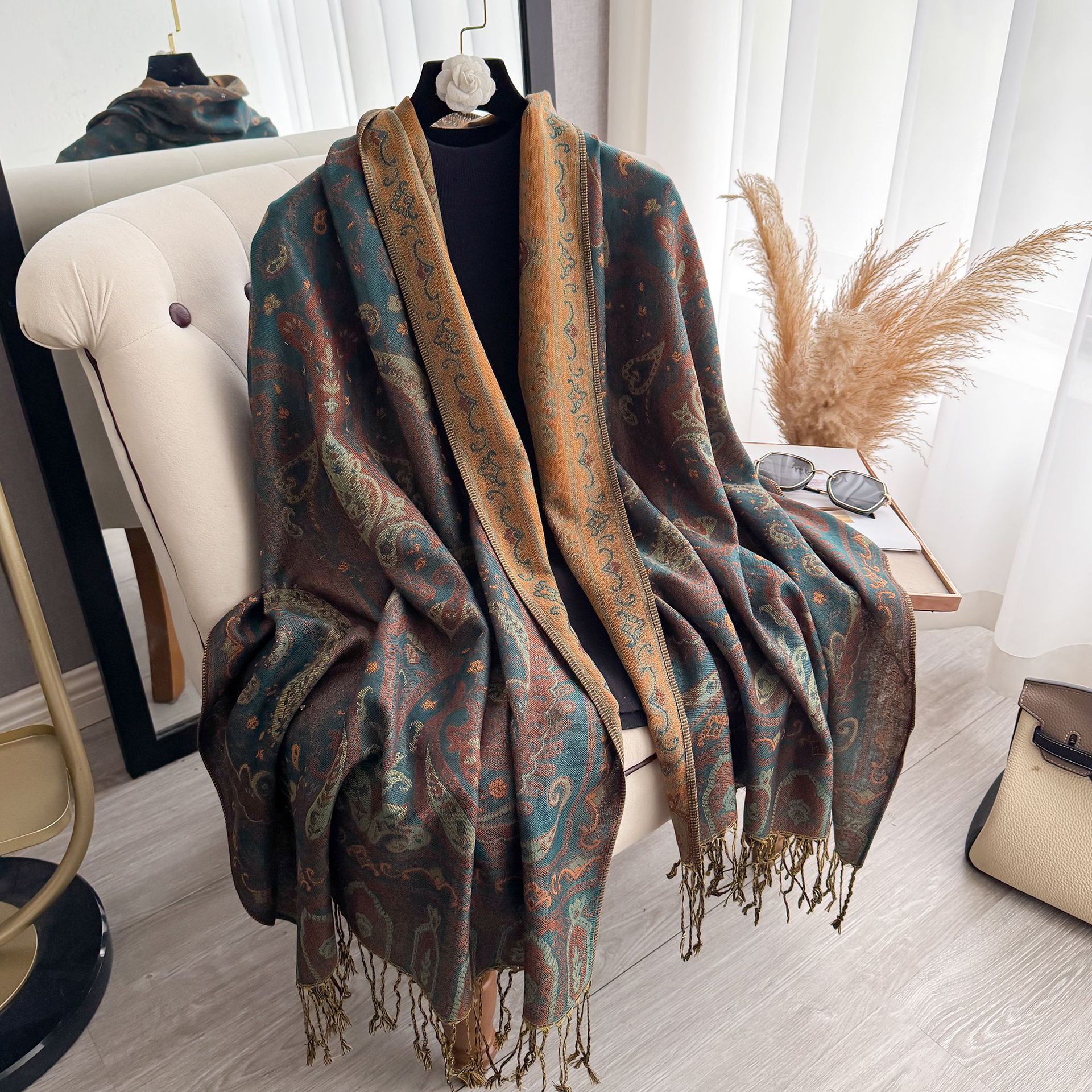 Poncho Chal con Estampado Cachemira de Imitación de Cachemira Térmico Antipolvo para Primavera y Otoño