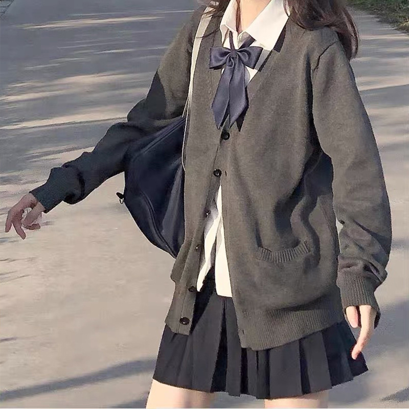일본 대학 스타일 기본 카디건 긴팔 스웨터 코트 여학생 교복 JK 유니폼 올매치