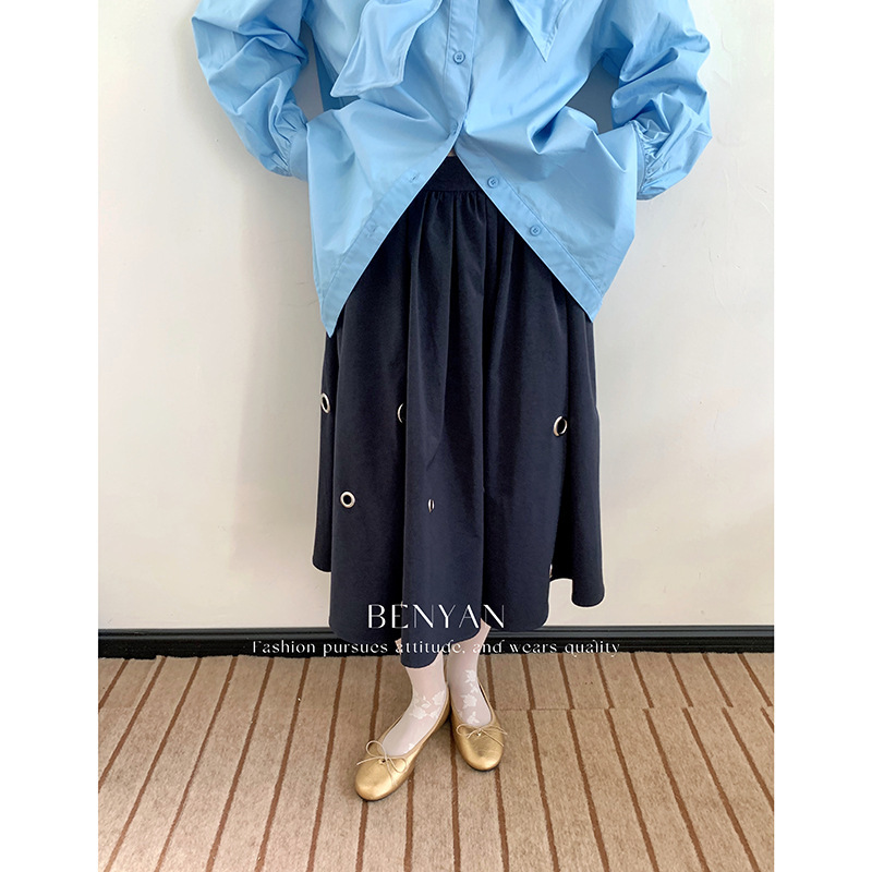 BENYAN本言 秋法式复古镂空圆环设计a字显瘦中长款半身裙女82299|undefined
